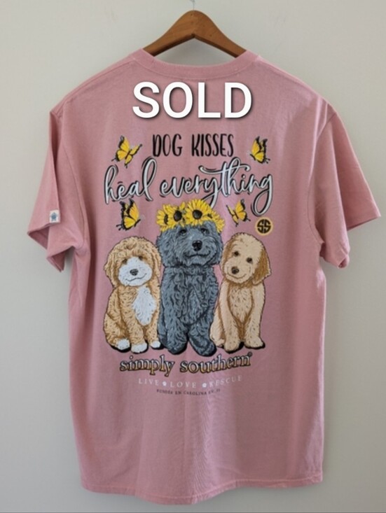 Simply Southern Tops - SIMPLY SOUTHERN Dog Kisses Heal Everything T Shirt Women's L Cockapoo Dusty Rose